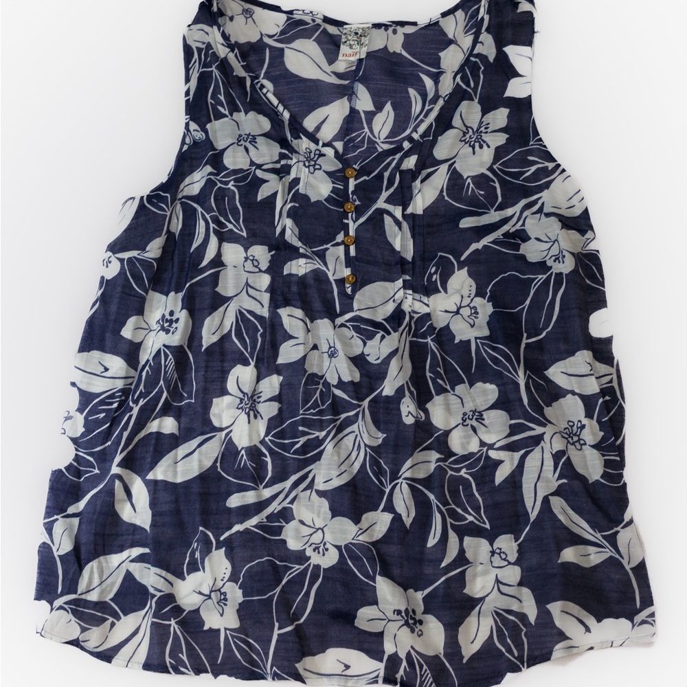 NAIF Floral Button-Front Blouse - Navy and White